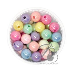 ลูกปัดพลาสติก เคลือบรุ้งพาสเทล 10มม. ทรงกลม คละสี (500 กรัม) SKU-12238