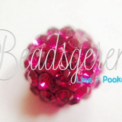 ลูกปัดฝังเพชร 12มม. สีชมพูเข้ม (1 ชิ้น) SKU-01568