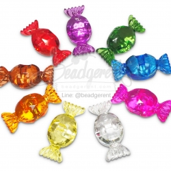 ลูกปัดอะคริลิค 28มม. ลายทอฟฟี ร้อยข้าง คละสีใส (500 กรัม) SKU-04667