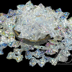 ลูกปัดพลาสติก เคลือบรุ้ง 20*30มม. ลายโบว์อ้วน สีขาวรุ้งใส (500 กรัม) SKU-14483