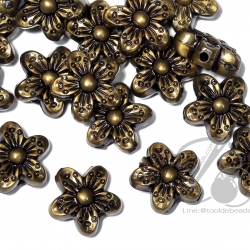 ลูกปัดอะคริลิค 15มม. ลายดอกซากุระ สีสนิม (100 กรัม) SKU-03128