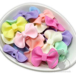 ลูกปัดเนื้อทราย 30มม. ลายโบว์หยัก สีพาสเทล คละสีขุ่น (10 กรัม) SKU-16552