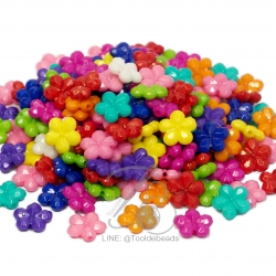 ลูกปัดอะคริลิค 14มม. ลายดอกแก้ว สีสด (15 กรัม) SKU-05019