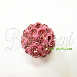 ลูกปัดฝังเพชร 10มม. สีชมพูเข้ม (1 ชิ้น) SKU-01535