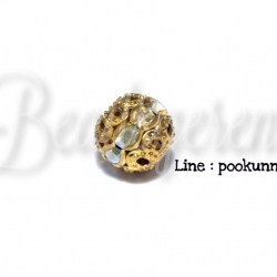 ลูกปัดทองฝังเพชร 10มม. เส้นเดี่ยว สีเหลือบขาว (1 ชิ้น) SKU-01556