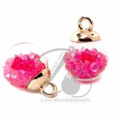 จี้บอลแก้ว 16มม. ไส้เพชร สีชมพูเข้ม(1 ชิ้น) SKU-06215