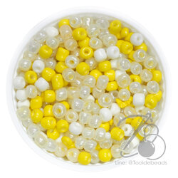 OK Brand ลูกปัดเม็ดทราย 6/0 โทนมุก สีเหลืองแครแบร์ (15 กรัม) SKU-16414