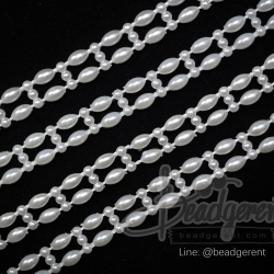 มุกเส้น 4*6มม. ลายหยดน้ำเส้นคู่ สีขาว (1 หลา) SKU-01834