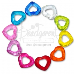 ลูกปัดอะคริลิค 28มม. ลายหัวใจ รูกลาง ร้อยทะลุ คละสีใส (500 กรัม) SKU-04672