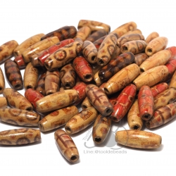 ลูกปัดไม้ 8*23มม. เพนท์ลาย ทรงรี 01 คละลาย (500 กรัม) SKU-03742