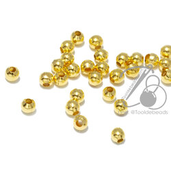 ลูกปัดโรเดียม ร้อยทะลุ ทรงกลม สีทอง (10 กรัม) SKU-09870