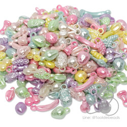 ลูกปัดพลาสติกเคลือบมุก 11*19มม. ลายผลไม้รวม คละสี (15 กรัม) SKU-15302