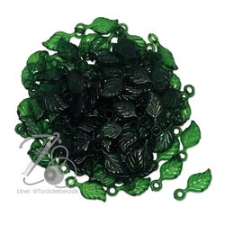 จี้อะคริลิค 11*24มม. ลายใบไม้จิ๋ว สีเขียวเข้มใส (500 กรัม) SKU-12382
