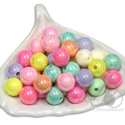 ลูกปัดพลาสติก เคลือบรุ้งลูกอม 12มม. ทรงกลม คละสี (500 กรัม) SKU-16423