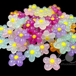 ลูกปัดอะคริลิค 20มม. ลายดอกเดซี่ คละสีเยลลี่หวาน (500 กรัม) SKU-18382