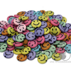 ลูกปัดอะคริลิค 13มม. ลายหน้ายิ้ม เนื้อด้าน คละสีหวาน (500 กรัม) SKU-12523