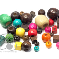 ลูกปัดไม้ 4-30มม. คละลาย (500 กรัม) SKU-16150