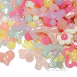 ลูกปัดอะคริลิค 6-20มม. คละลาย คละสีเยลลี่หวาน (500 กรัม) SKU-16316