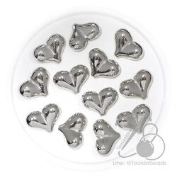 ลูกปัดพลาสติก 22มม. ลายหัวใจแหลม สีเงิน (500 กรัม) SKU-16586