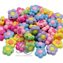 ลูกปัดอะคริลิค ทรงนูน 16มม. ลายดอกไม้ สีหวาน (500 กรัม) SKU-14148