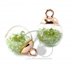 จี้บอลแก้ว 16มม. ไส้เพชร สีเขียวตอง (1 ชิ้น) SKU-06214