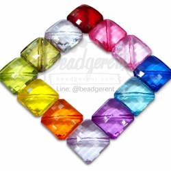 ลูกปัดอะคริลิค 19มม. สี่เหลี่ยมแทยงมุม คละสีใส (500 กรัม) SKU-04652