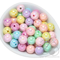 ลูกปัดพลาสติก เคลือบรุ้งหวาน 14มม. ทรงกลม คละสี (10 กรัม) SKU-17179