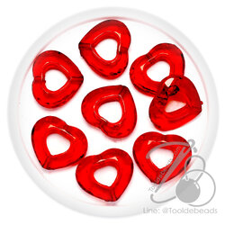 ลูกปัดอะคริลิค 24มม. ลายหัวใจรูกลาง สีแดงใส (100 กรัม) SKU-17208