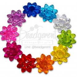 ลูกปัดอะคริลิค 30มม. ลายทานตะวัน ร้อยข้าง คละสีใส (500 กรัม) SKU-04706