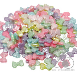 ลูกปัดพลาสติกเคลือบมุก 10*15มม. ลายโบว์ คละสี (15 กรัม) SKU-15311