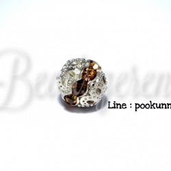 ลูกปัดเงินฝังเพชร10มม. เส้นเดี่ยว สีน้ำตาล (1 ชิ้น) SKU-01564