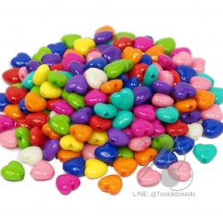 ลูกปัดอะคริลิค 10มม. ลายหัวใจ สีสด (15 กรัม) SKU-05000