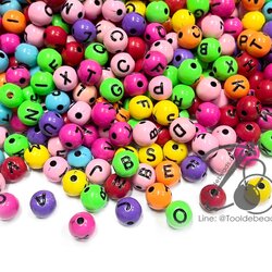 ลูกปัดตัวอักษร 8มม. ทรงกลม คละสีสด (500 กรัม) SKU-12942