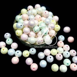 ลูกปัดพลาสติกเคลือบมุก 10มม. ทรงกลม คละสีอ่อน (500 กรัม) SKU-13018