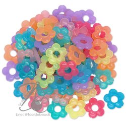 ลูกปัดอะคริลิค 19มม. ลายดอกไม้รูกลาง คละสีเยลลี่ (500 กรัม) SKU-12229