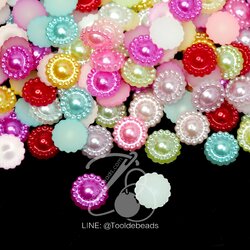 มุกครึ่งซีก ลายดอกไม้ คละสี (15 กรัม) SKU-10853