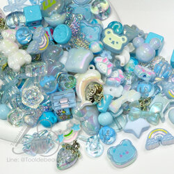 ลูกปัดอะคริลิค เคลือบรุ้ง คละลาย (High Quality) สีฟ้า (500 กรัม) SKU-16622