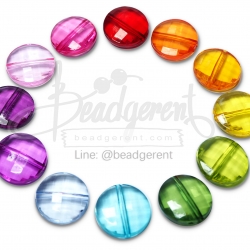 ลูกปัดอะคริลิค 19มม. กลมเจีย คละสีใส (500 กรัม) SKU-04634