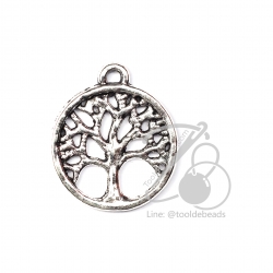 จี้เหล็ก 258 15มม. ลายต้นไม้ สีนิกเกิ้ล (1 ชิ้น) SKU-00716