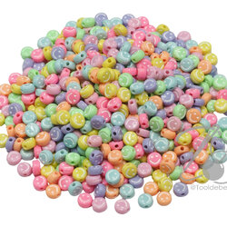 ลูกปัดอะคริลิค 6มม. ลายหน้ายิ้ม คละสีพาสเทล (100 กรัม) SKU-14536