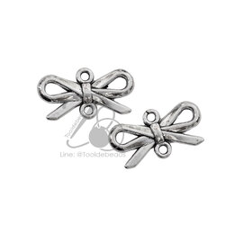 ลูกปัดโรเดียม 202 15มม. ลายโบว์ 2รู สีเงิน (10 กรัม) SKU-16523