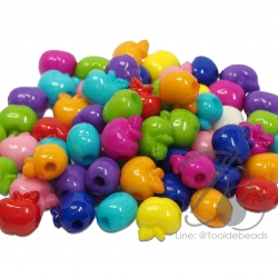 ลูกปัดอะคริลิค 13มม. ลายแอปเปิ้ล สีสด (500 กรัม) SKU-07605
