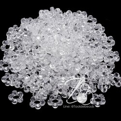 ลูกปัดอะคริลิค 13มม. ลายดอกไม้รูกลางจิ๋ว สีใส (500 กรัม) SKU-12703