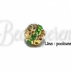 ลูกปัดทองฝังเพชร 10มม. เส้นเดี่ยว สีเขียวตอง (1 ชิ้น) SKU-01555
