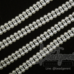 มุกเส้น 4มม. เส้นคู่ สีครีม (1 หลา) SKU-01837