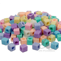 ลูกปัดพาสเทล 8มม. ลายลูกเต๋าตัวอักษร (225 กรัม) SKU-03041