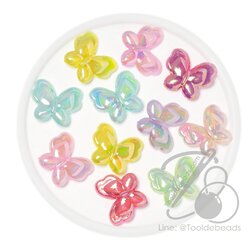 ลูกปัดพลาสติก เคลือบรุ้ง 20*21มม. ลายผีเสื้อ คละสีเยลลี่หวาน (500 กรัม) SKU-17979