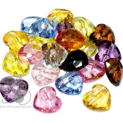 ลูกปัดอะคริลิค 27มม. ลายหัวใจร้อยข้าง คละสีใส (100 กรัม) SKU-09748