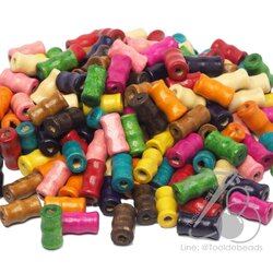 ลูกปัดไม้ 8*15มม. ทรงกระบอกไม้ไผ่ คละสี (500 กรัม) SKU-12188