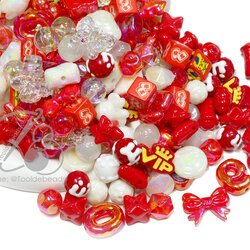 ลูกปัดอะคริลิค เคลือบรุ้ง คละลาย (High Quality) สีแดง (500 กรัม) SKU-16708